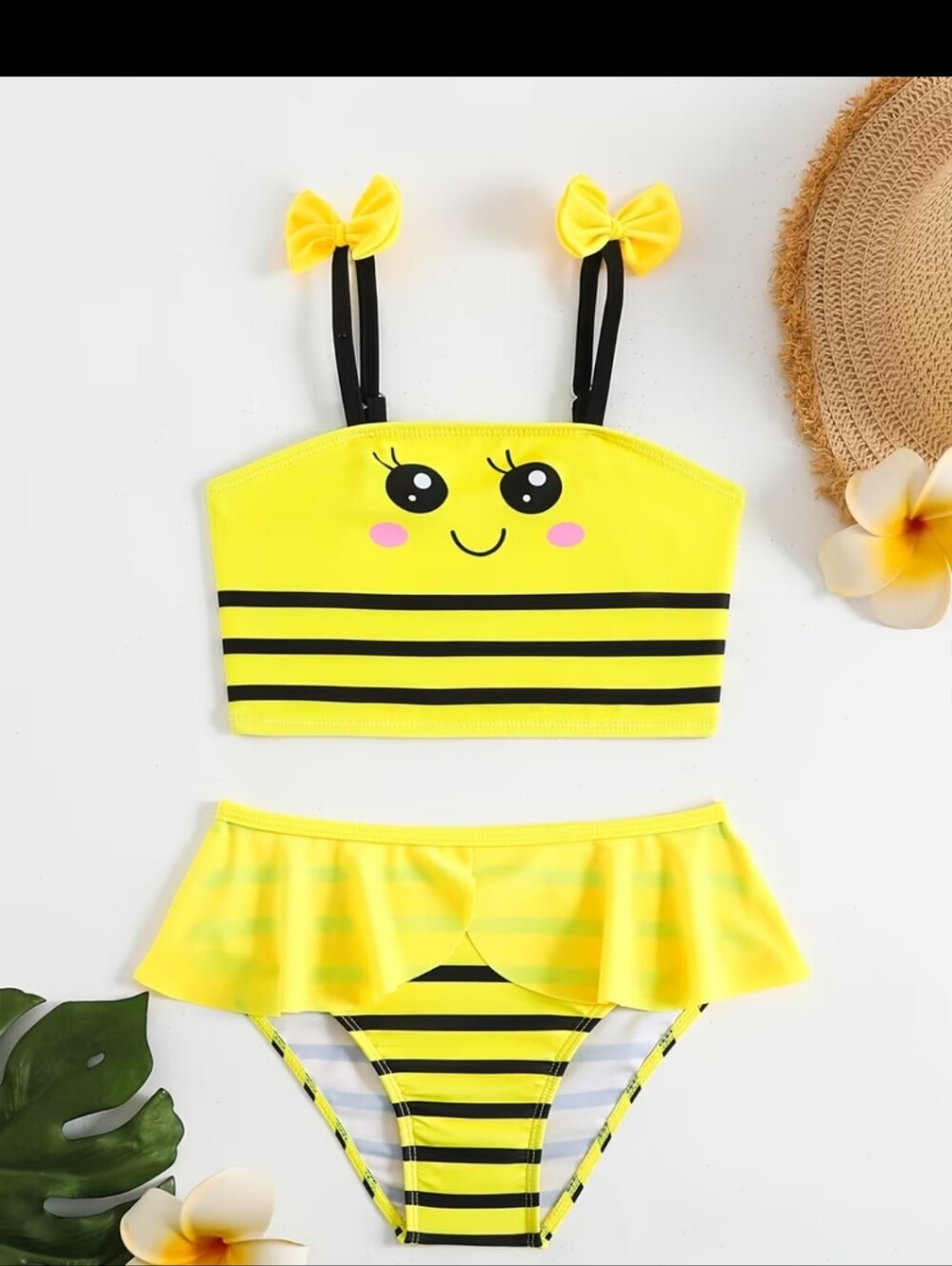 Girls Yellow Bumble Bee Bikini Set sz 6yrs #1377-793